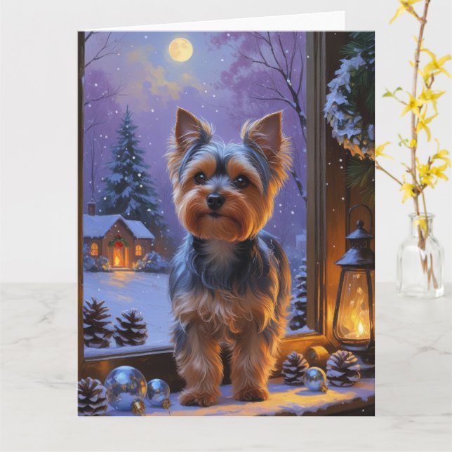 Yorkshire Terrier Ljus Helgdag Kort (Gul blomma)