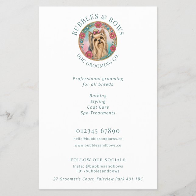 Yorkshire Terrier Logotyp Flyer för Hundsalong (Framsidan)