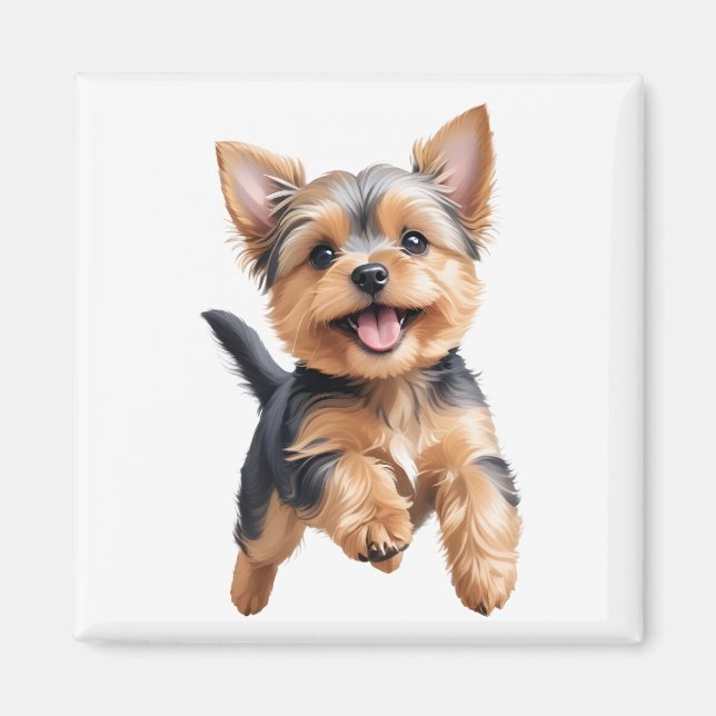 Yorkshire Terrier Lycklig Playful Roligt Jumping G Magnet (Framsidan)
