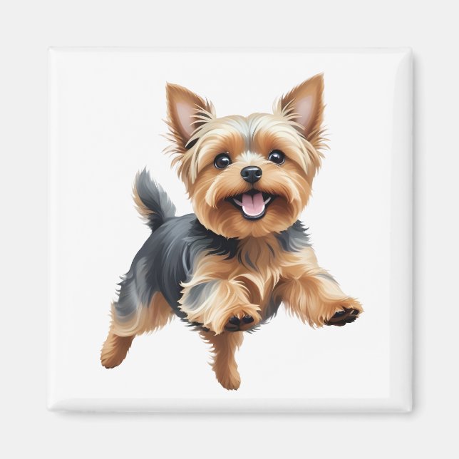 Yorkshire Terrier Lycklig Playful Roligt Jumping G Magnet (Framsidan)