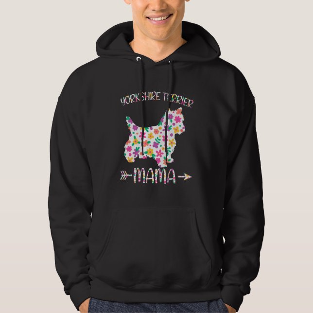 Yorkshire Terrier Mama Floral Dog Mom Mothers Day Hoodie (Framsida)