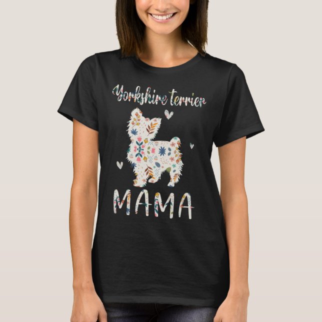 Yorkshire Terrier Mamma Blommigt Hund Mamma Kärlek T Shirt (Framsida)