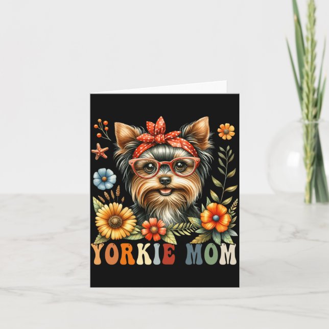 Yorkshire Terrier Mamma Hund Älskare Mors Dag Blom Kort (Framsida)