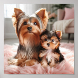 Yorkshire Terrier mamma och hennes valp Poster