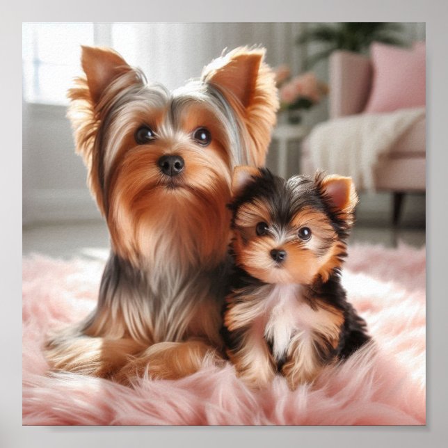 Yorkshire Terrier mamma och hennes valp Poster (Framsidan)