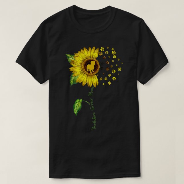 Yorkshire Terrier Mamma Solrosgåvor Hund Mamma Mam T Shirt (Design framsida)