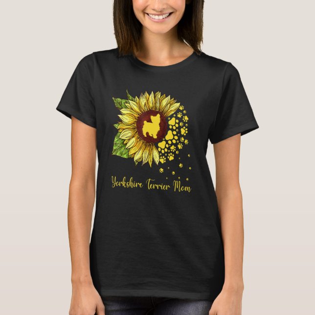 Yorkshire Terrier Mamma Sunblomma Hund T Shirt (Framsida)