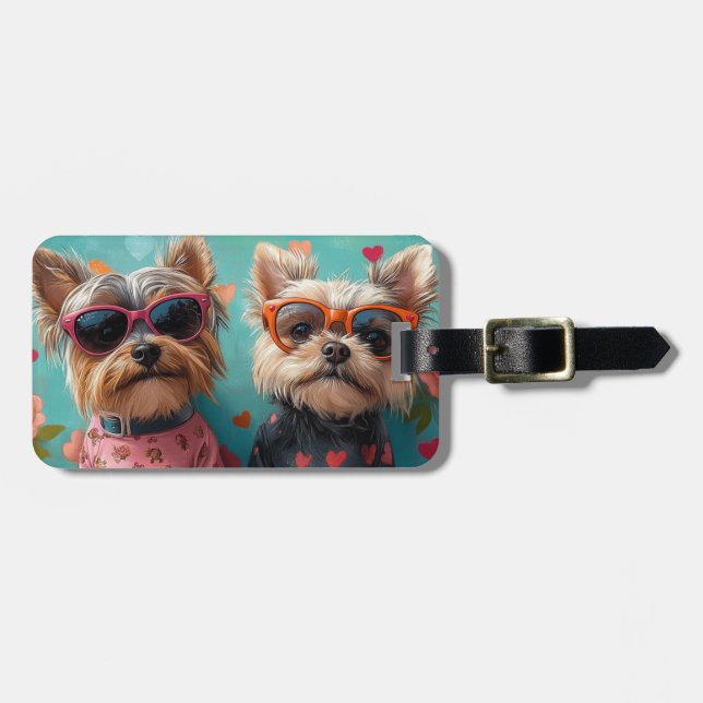 Yorkshire Terrier med hjärter rosor Alla hjärtans  Bagagebricka (Horisontell Framsida)