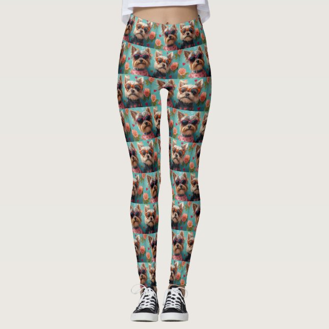Yorkshire Terrier med hjärter rosor Alla hjärtans  Leggings (Framsida)