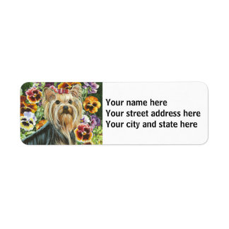 Yorkshire Terrier med Pansies Returadress Etikett