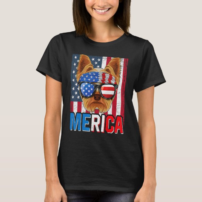 Yorkshire Terrier Merica 4:e juli Yorkie Americ T Shirt (Framsida)