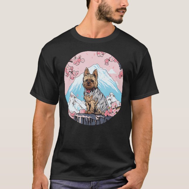 Yorkshire Terrier Mount Fuji Rolig hund Landmark T Shirt (Framsida)