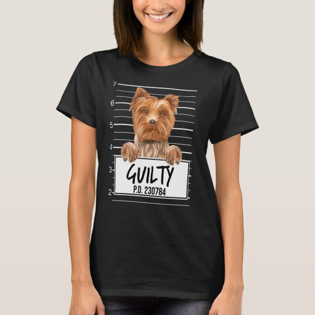 Yorkshire Terrier Mugshot Guilty Hund T Shirt (Framsida)