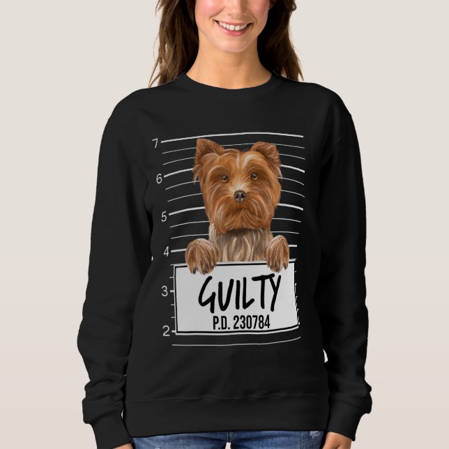 Yorkshire Terrier Mugshot Guilty Hund T Shirt (Framsida)
