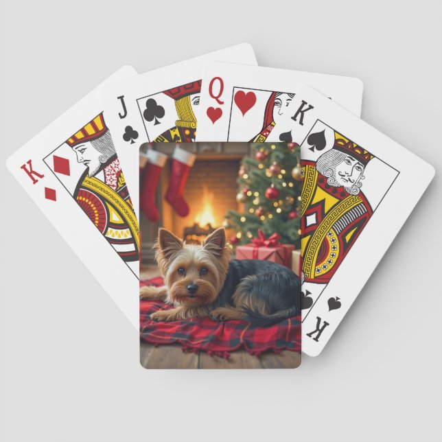 Yorkshire Terrier Mysig Julkväll Målarbild Casinokort (Baksidan)