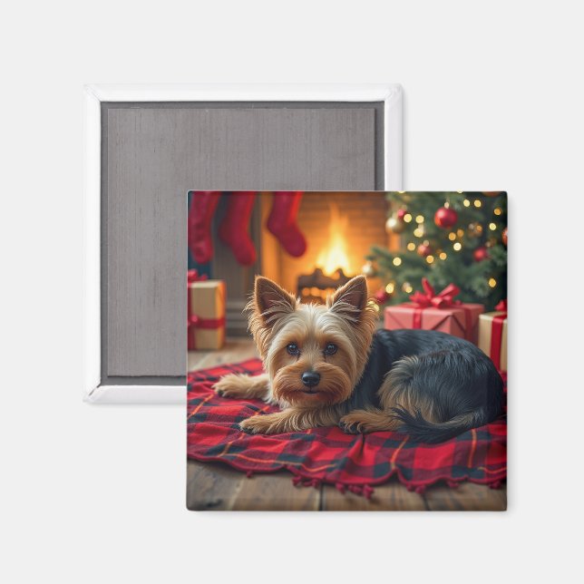 Yorkshire Terrier Mysig Julkväll Målarbild Magnet (Front/Back)