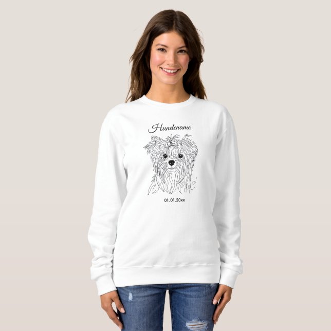 Yorkshire Terrier one line art customizable dog T Shirt (Hel framsida)