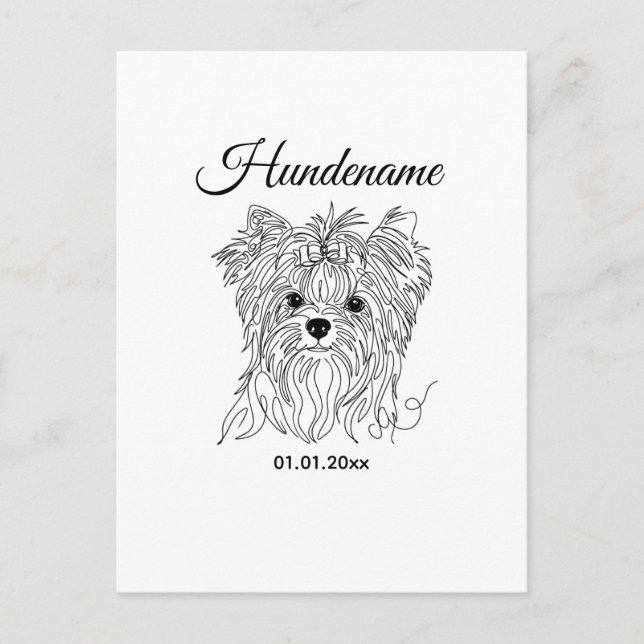 Yorkshire Terrier one line art customizable dog Vykort (Framsida)