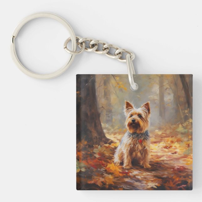 Yorkshire Terrier på höstlöv Fall Inspirera (Framsidan)