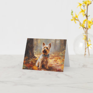 Yorkshire Terrier på höstlöv Fall Inspirera Kort