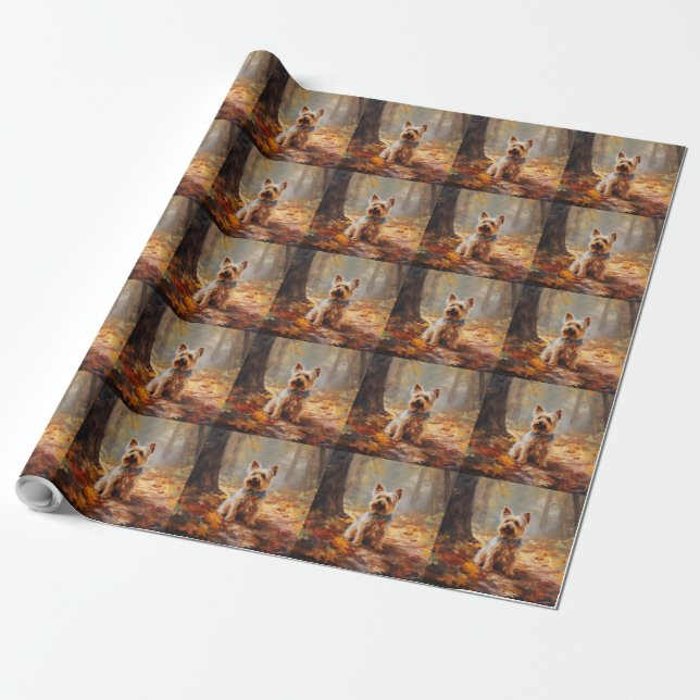 Yorkshire Terrier på höstlöv Fall Inspirera Presentpapper (Utrullad)