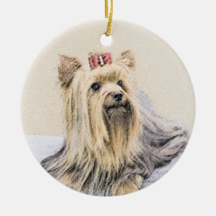 Yorkshire Terrier Painting - Cute Original Hund Ar Julgransprydnad Keramik