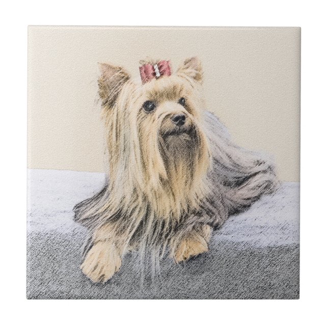 Yorkshire Terrier Painting - Cute Original Hund Ar Kakelplatta (Framsidan)