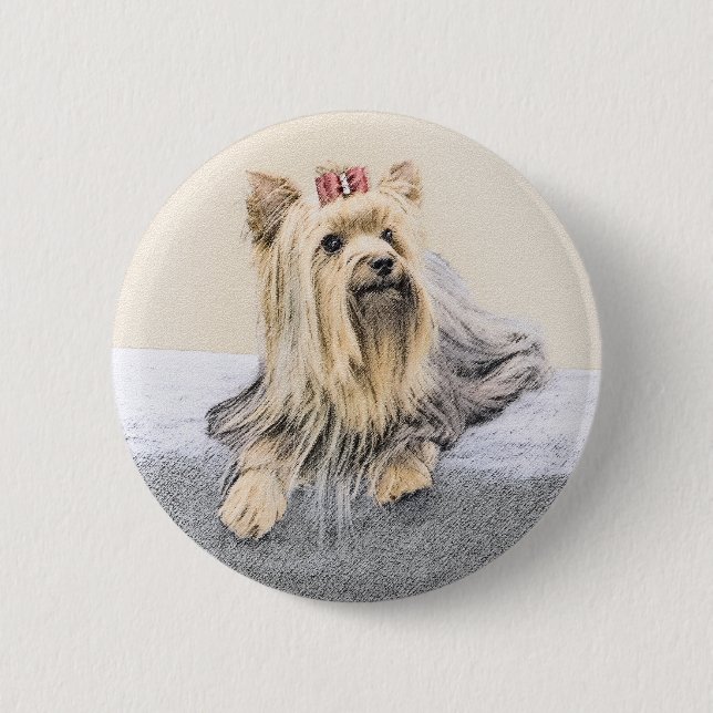 Yorkshire Terrier Painting - Cute Original Hund Ar Knapp (Framsida)