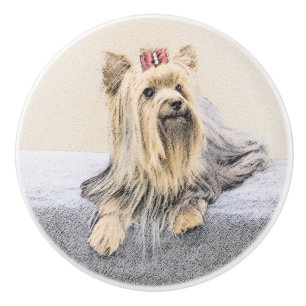 Yorkshire Terrier Painting - Cute Original Hund Ar Knopp