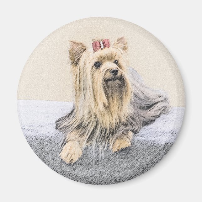 Yorkshire Terrier Painting - Cute Original Hund Ar Magnet (Framsidan)