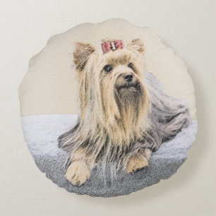 Yorkshire Terrier Painting - Cute Original Hund Ar Rund Kudde