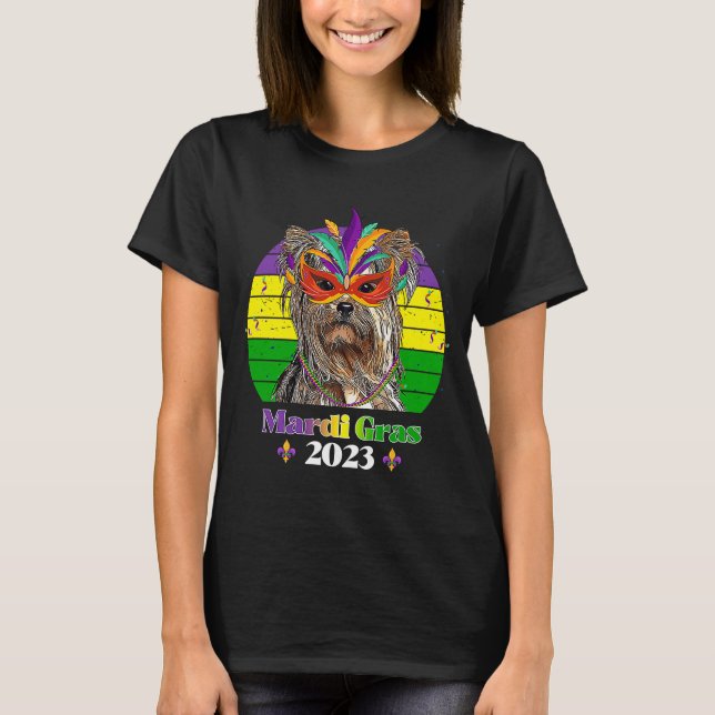 Yorkshire Terrier Party Hund Mardi Gras 2023 T Shirt (Framsida)