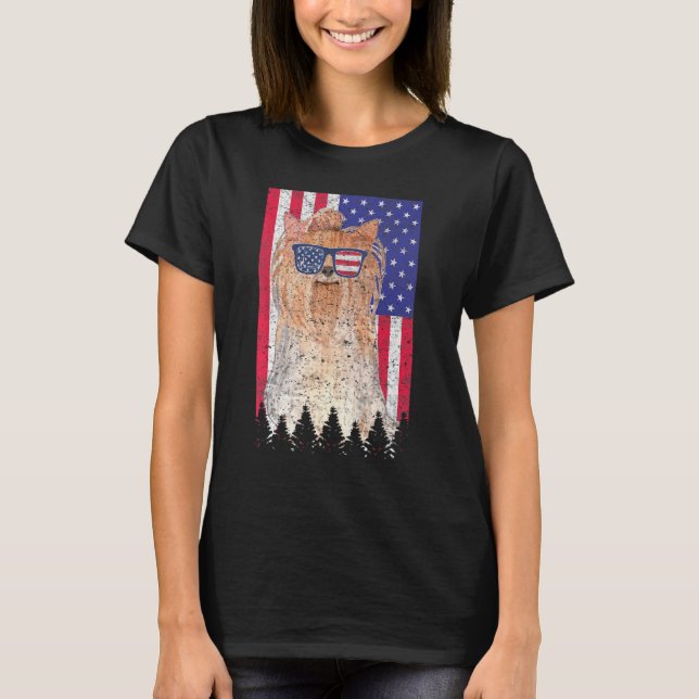 Yorkshire Terrier Patriotic Hund Usa Pride Amerika T Shirt (Framsida)