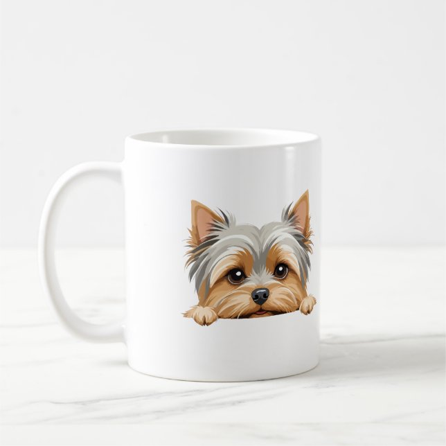 Yorkshire Terrier Peeking Cute Adsible Funny Joy Kaffemugg (Vänster)