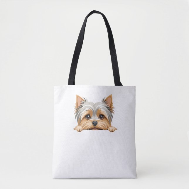 Yorkshire Terrier Peeking Cute Adsible Funny Joy Tygkasse (Framsida)