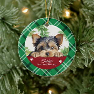 Yorkshire Terrier Personlig Första Julen Julgransprydnad Keramik