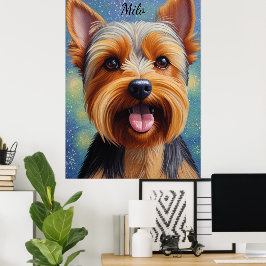 Yorkshire Terrier Pointillism Hund Porträtt Poster