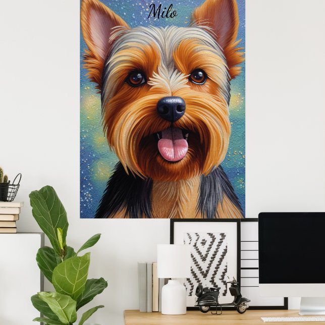 Yorkshire Terrier Pointillism Hund Porträtt Poster (Hemmakontoret)