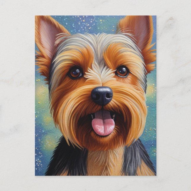 Yorkshire Terrier Pointillism Hund Porträtt Vykort (Framsida)