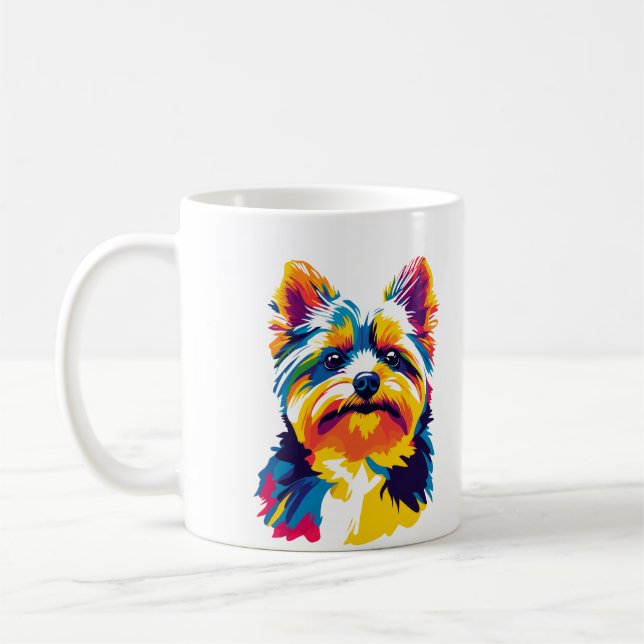 Yorkshire Terrier Porträtt Illustration Målning Kaffemugg (Vänster)