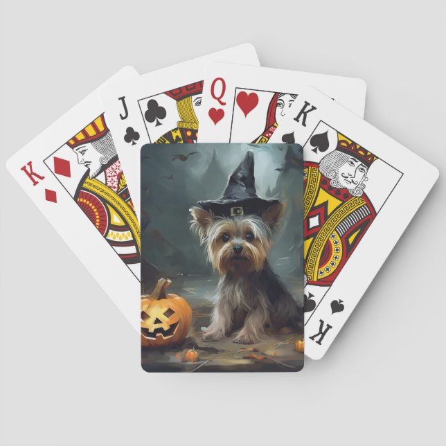 Yorkshire Terrier Pumpa Halloween Skräckinjagande Casinokort (Baksidan)