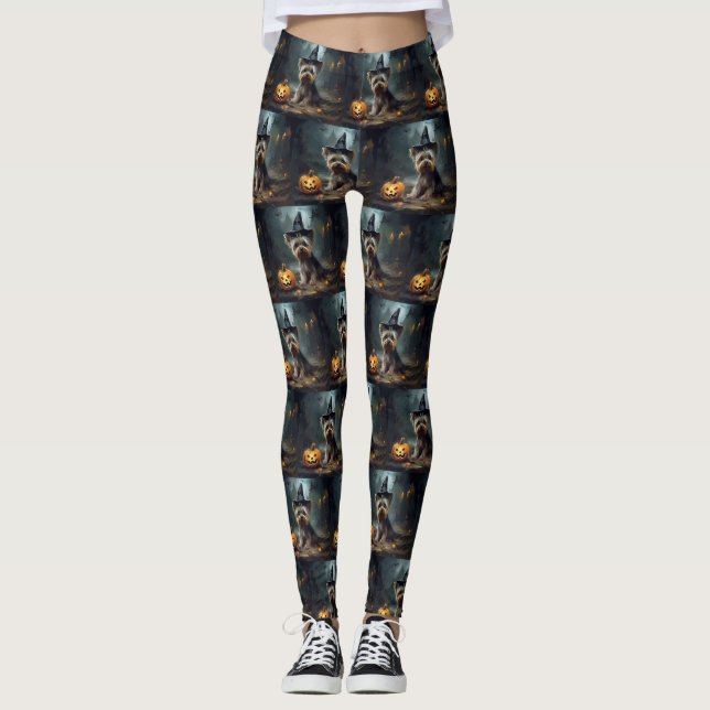 Yorkshire Terrier Pumpa Halloween Skräckinjagande Leggings (Framsida)