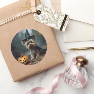 Yorkshire Terrier Pumpakvar Halloween Skräck Runt Klistermärke