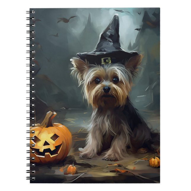 Yorkshire Terrier Pumpakvar Halloween Skräckinjaga Anteckningsbok (Framsidan)