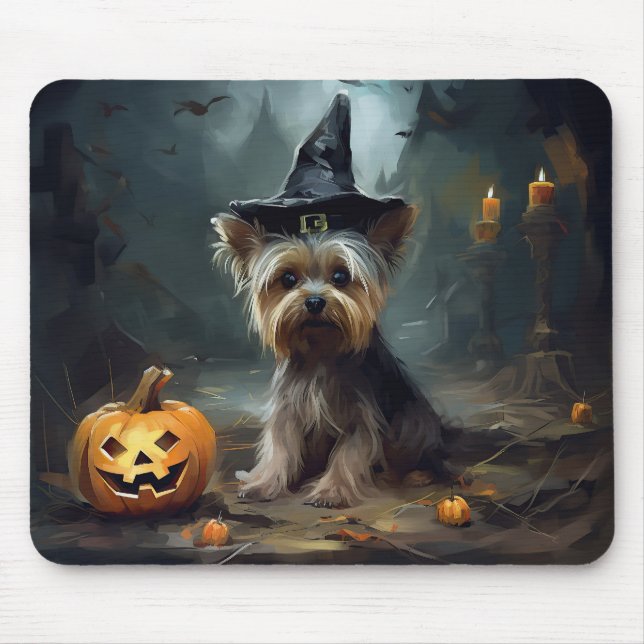 Yorkshire Terrier Pumpakvar Halloween Skräckinjaga Musmatta (Framsidan)