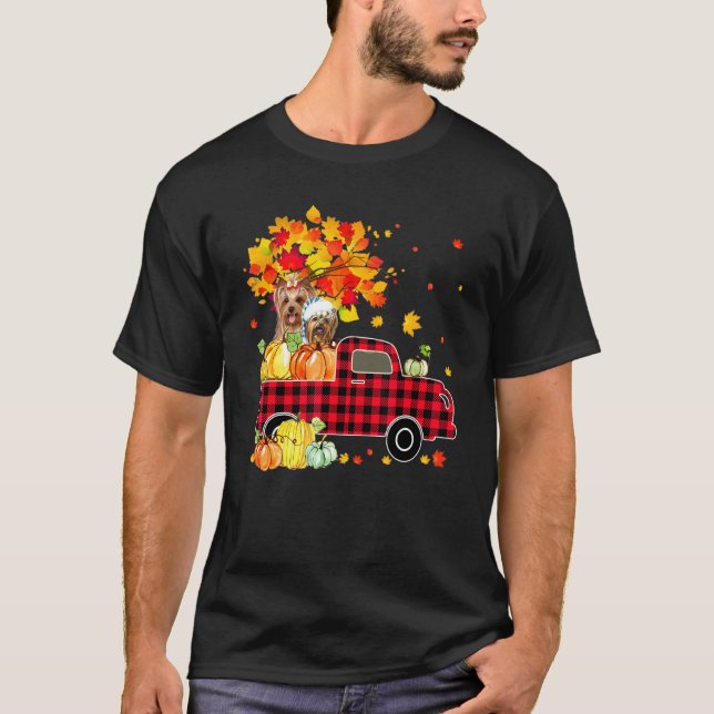 Yorkshire Terrier Pumpkin Lastbil Fall Löv Thanksg T Shirt (Framsida)