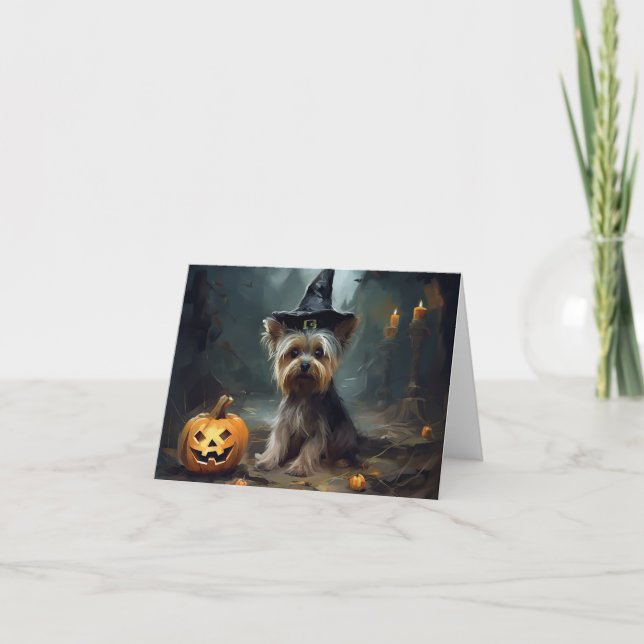 Yorkshire Terrier Pumpkins Halloween Scary Kort (Framsida)