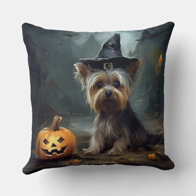 Yorkshire Terrier Pumpkins Halloween Scary Kudde (Baksida)