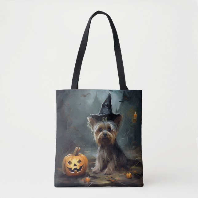 Yorkshire Terrier Pumpkins Halloween Scary Tygkasse (Framsida)