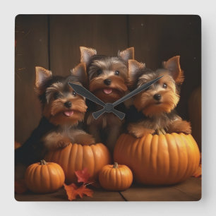 Yorkshire Terrier Puppy Autumn Delight Pumpkin Fyrkantig Klocka